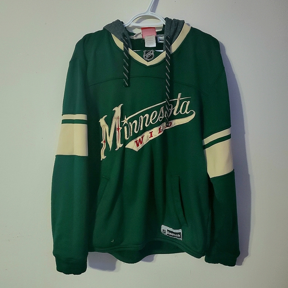 Minnesota Wild Official NHL Jersey Hoodie Mens Size L Reebok Green